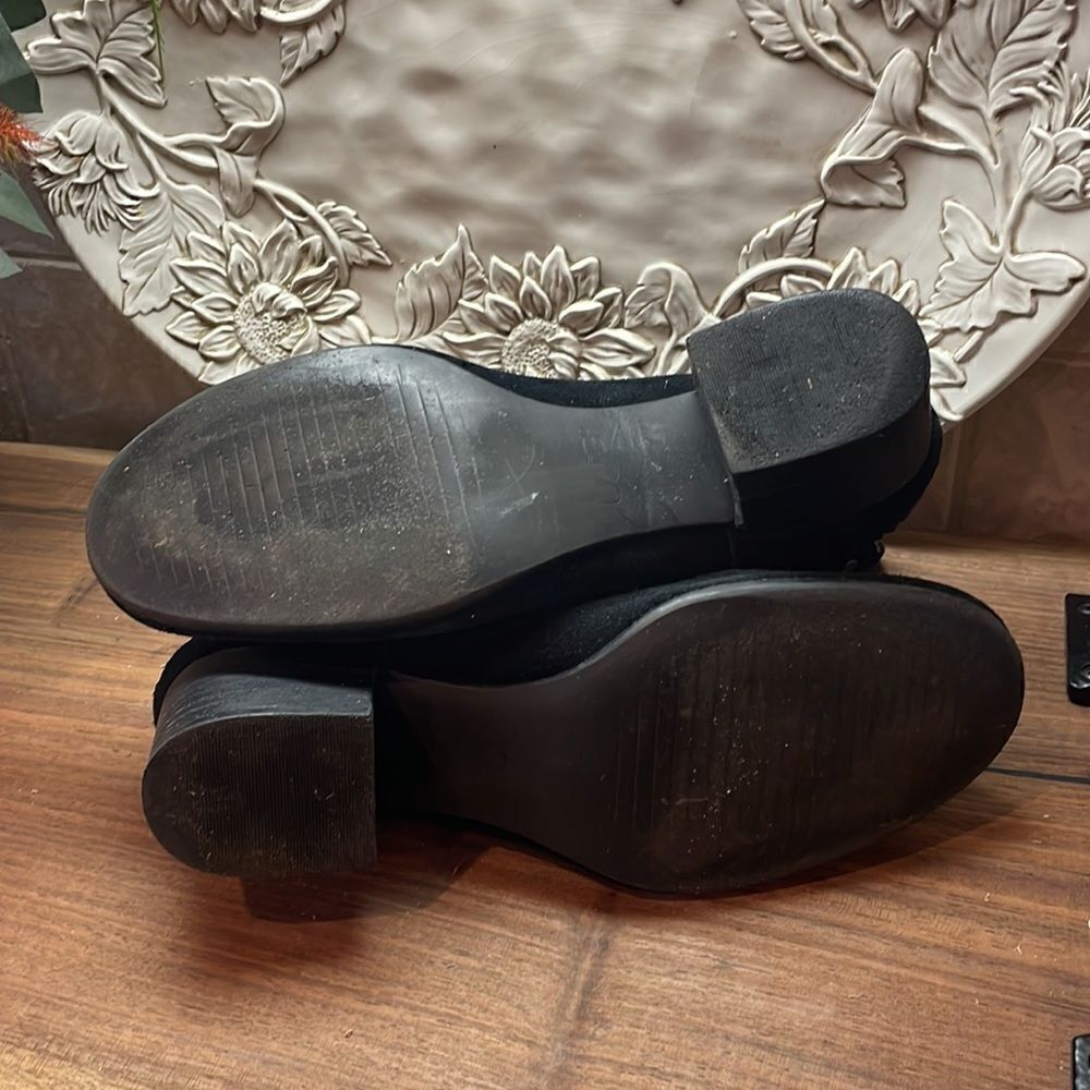 UGG Bandara Black Suede Stacked Heel Zip Ankle Mini Boots Booties Size EU 37.5 - Picture 9 of 10